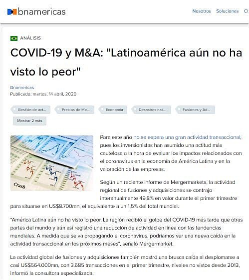 COVID-19 y M&A: Latinoamrica an no ha visto lo peor